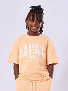SUMWON Los Angeles California Youth Sweatshirt Shorts Set Summer Fashion Always Awesome Comfortable Wear - Orange - View 3