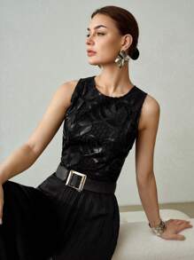 MOTF PREMIUM Top de tirantes con apliques bordados - Negro - Ver 6