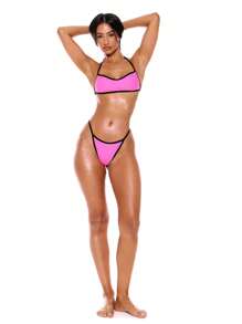 Musera Resort Contrast Trim Strappy Micro Mini Bikini Top Only Summer Spring Holiday Vacation Sexy Ibiza Beachwear - Multicolor - View 4