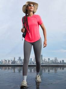 In My Nature Women's Fashionable Simple Solid Color Cut Hem Outdoor T-Shirt - Watermelon Pink - View 10