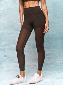 GLOWMODE 24 Zoll Powersculpt™ Move Mesh Leggings Yogahose, Hochleistungslaufen, Joggen, Training, Fitness-Studio Workout - Schokoladenbraun - Übersicht 3