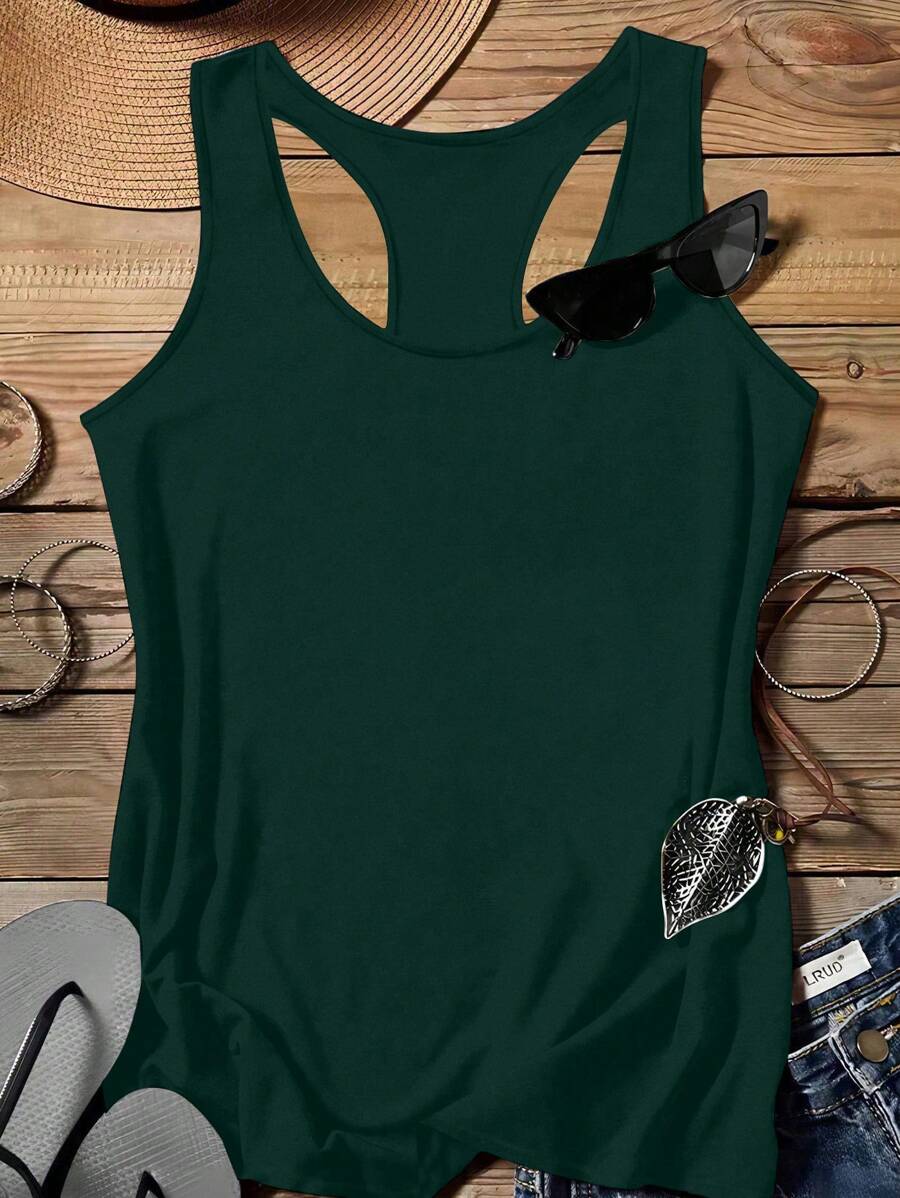 SHEIN LUNE Plus Size Casual Minimalist Camisole Top, Suitable For Summer - Dark Green - View 1