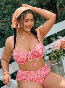 Swim Mod Plus Size Women's Ditsy Floral Tankini Top, Padded & Push-Up For Summer Beach Vacation