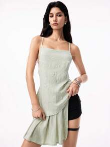 LYSMO Woman's Light Green Asymmetrical Strap Backless Top And Pleated Skirt Two Pieces Set - New Arrival Spring/Summer 2025 - Green - View 5