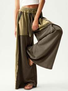 Bohemela Quần dài ống rộng dệt kim hai tông màu giản dị dành cho nữ - Nhiều màu - Xem 8