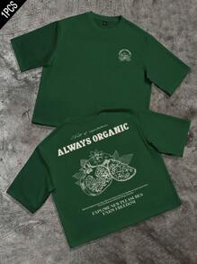 Claim Dot 男士休闲标语印花短袖T恤，夏季 - 綠色 - 查看 7