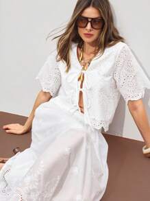 ATUI Studio Women's Summer Holiday Vacation Casual Boho Fairycore  White Suspenders French Embroidery Lace-Up Placket Top,Summer Outfits For Women,Beach Vacation Outfits,Summer Tops For Women,European Summer,Going Out Tops Women,Concert Outfits,Brunch Outfits For Women,Cute Summer Tops