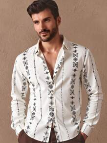 Manfinity VCAY Camisa de manga larga casual y cómoda con estampado personalizado para hombre, para verano - Blanco - Ver 6