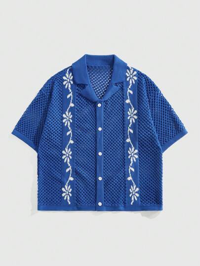 Street Life Men Collar Open Front Hollow-Out Knit Sweater