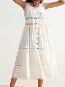 Bohemela 女式仿蕾丝边纽扣前开襟长裙，夏季