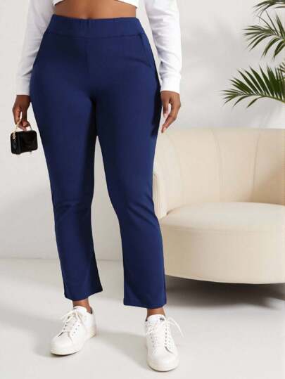 EURMUSE Women's Plus Size Elastic Waist Slant Pocket Tapered Pants