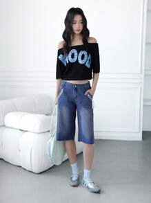 SHEIN Unity 女式低腰宽松阔腿牛仔裤，蓝色夏季，毕业，度假，乡村音乐会，音乐会，巡航，老钱风格，外出，节日，度假，生日，可爱夏季 - 白色 - 查看 2