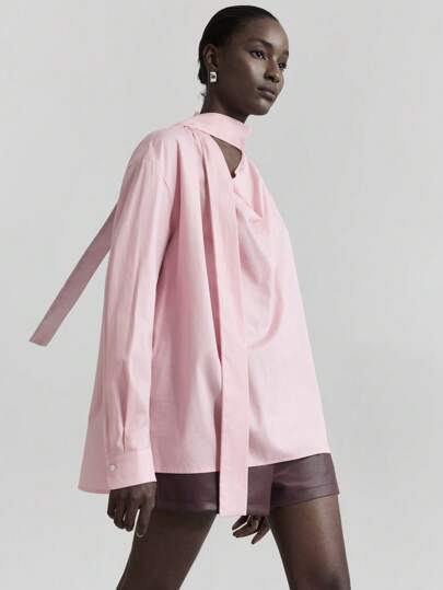 Ontre Modern Urban Style Minimalist Comfort Design Pink Women's Blouse, Long Sleeve Side Slit, Lapel Collar Blouse, Casual Daily/Commuting/Leisure Wear, Business Casual, 2025 New Arrival, Early Autumn