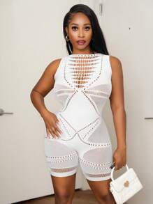 BamGleam 女士纯色无袖性感镂空连体衣