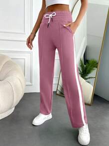 RueChic 拼接側邊接縫腰部抽繩衛褲 - 淺粉色 - 查看 3