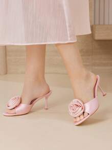 MOTF PREMIUM WOMEN'S FASHIONABLE ELEGANT COMFORTABLE ROSE PATTERN SLIP-ON HIGH HEEL SANDALS, SUITABLE FOR DATING & VALENTINE'S DAY - Pink - View 3
