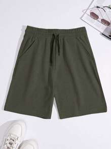 SHEIN Cottnline Set de 2 pantalones cortos básicos de hombre, 100% algodón, de tejido de gofre - Multicolor - Ver 4