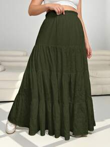 SHEIN EZwear Plus Size Women High Waist A-Line Skirt - Army Green - View 6