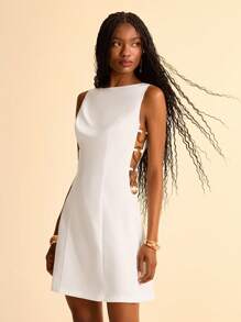 CAJUNI Women Summer Elegant White Short Dress,Casual Hollow Circle Design,Perfect For Vacation,Bar Party,Graduation And Elegant Evening Occasions - White - View 3