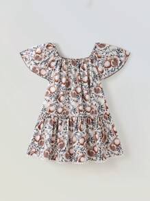 Maija Kids Maija Kids 年轻女孩圆领荷叶边连衣裙，夏季时尚 - 杏色 - 查看 1