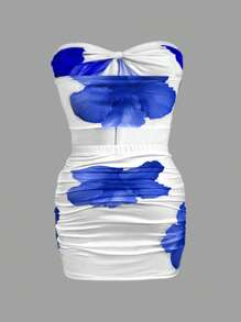 INAWLY 女士夏季度假吊带背心和迷你裙两件套 - 藍色 - 查看 2