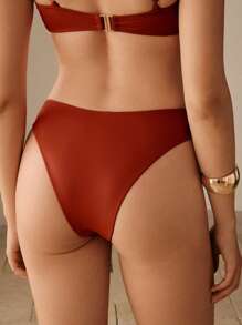 Elaire Women Summer Beach Solid Color Metal Decor Sexy Bikini Bottom - Mocha Brown - View 2