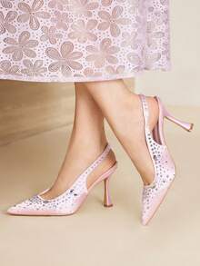 MOTF 1 双女士优雅粉色水钻细高跟尖头凉鞋 - 嫩粉紅色 - 查看 3