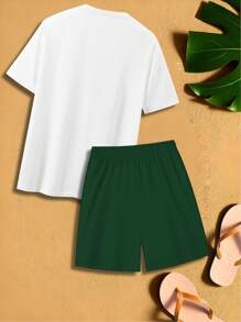 Genlund 2 件套男士休闲日常装圆领短袖 T 恤和短裤套装，舒适服装 - 彩色 - 查看 3