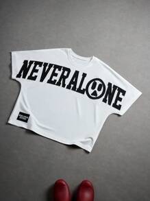 Manfinity EMRG Áo thun họa tiết hình cánh dơi rộng rãi phong cách đường phố - trắng - Xem 1