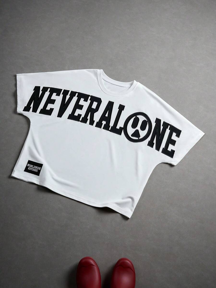 Manfinity EMRG Áo thun họa tiết hình cánh dơi rộng rãi phong cách đường phố - trắng - Xem 1