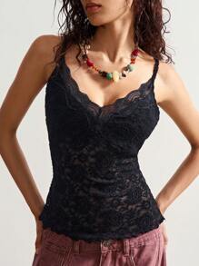 Bohemela Boho Paisley Jacquard Knit Camisole Top, Fitted Sleeveless Summer Holiday Style For Women Lace - Black - View 4