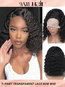 Tóc giả bob xoăn sóng sâu 150% mật độ được nhổ sẵn bên hông ren phía trước tóc thật nguyên chất Brazil dành cho phụ nữ da đen - Natural Black - Xem 2