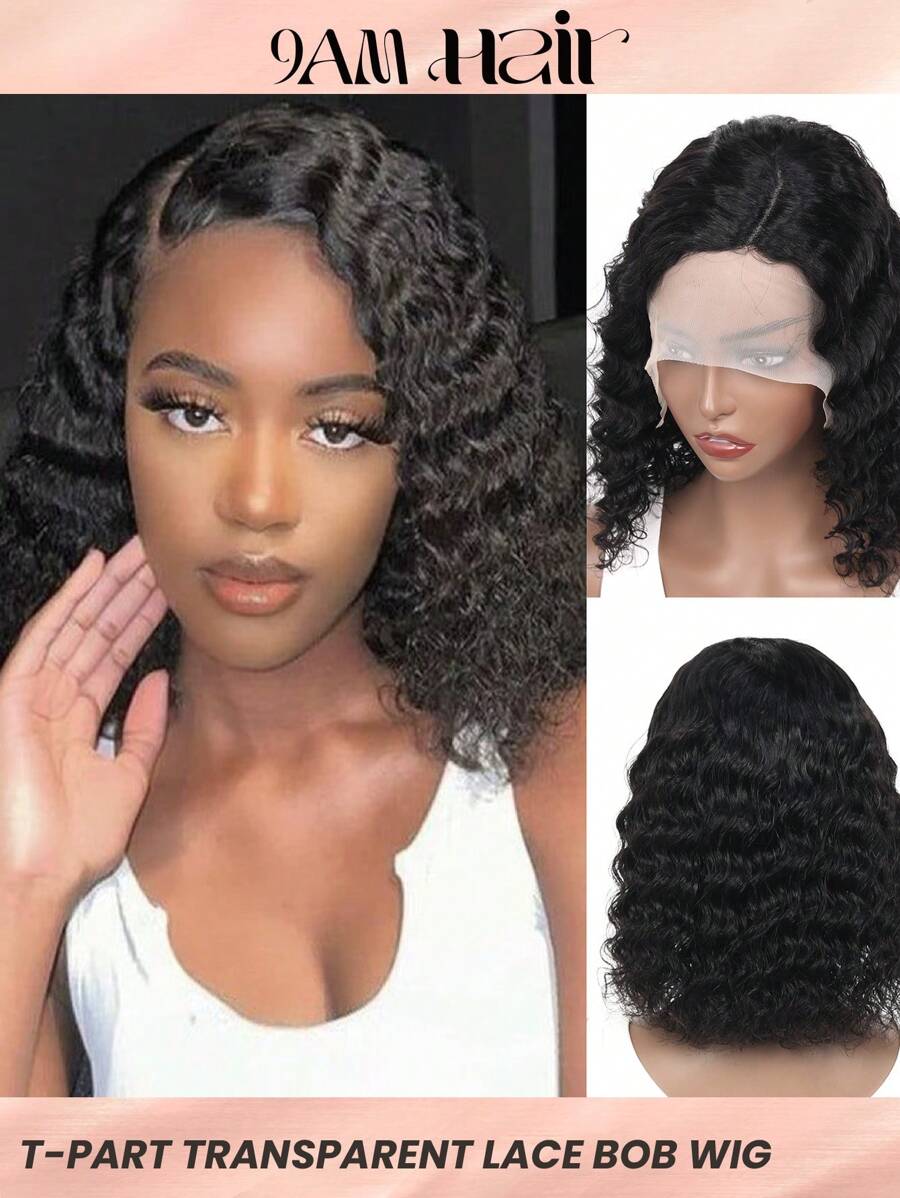 Tóc giả bob xoăn sóng sâu 150% mật độ được nhổ sẵn bên hông ren phía trước tóc thật nguyên chất Brazil dành cho phụ nữ da đen