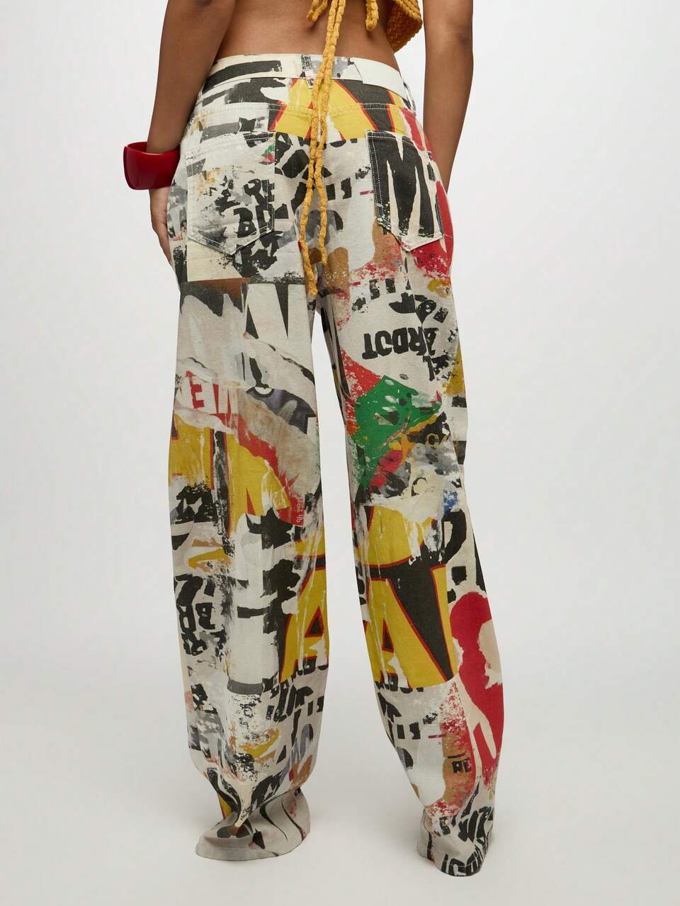 SUMWON Artistic Print Wide Leg Baggy Jeans Fashion Statement Streetwear Festival Concert Dance High Waisted Distressed Graffiti Pants