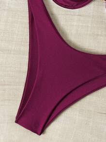 Swim Chiccia 纯色细肩带钢圈上衣和比基尼泳裤女式夏季泳衣套装 - 酒紅色 - 查看 5