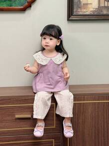 Dazy Kids Baby Girls' Lace Collared Sleeveless Sweet Top - Purple - View 5