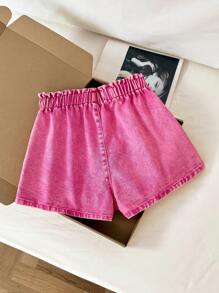 Comfortcana Women Casual Street Chic Solid Elastic Waist Washed Denim Shorts, Summer,Vacation,Going Out Shorts,Vacation,Cute Shorts,Streetwear,Funny Shorts,Country,Beach, Back To School Pink Shorts