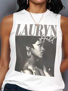 SHEIN LUNE Women Crew Neck Sleeveless Fashionable Printed Casual Tank Top For Summer
