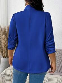SHEIN LUNE Plus Size Women Solid Color Ruffled Collar Puff Sleeve Blazer Women Blazer Blue Blazer Women Blazers Women Blue Blazer Blue Jacket Women Royal Blue Blazer Women Blue Jacket,Fall Clothes For Women Autumn - Royal Blue - View 2