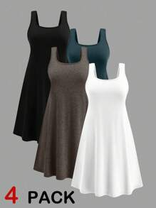 EMERY ROSE 加大码无袖上衣四件套，基本款内衣，舒适凉爽，清凉舒缓，优雅时尚女士休闲装 - 彩色 - 查看 1