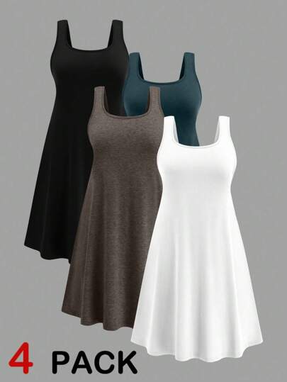 EMERY ROSE 加大码无袖上衣四件套，基本款内衣，舒适凉爽，清凉舒缓，优雅时尚女士休闲装