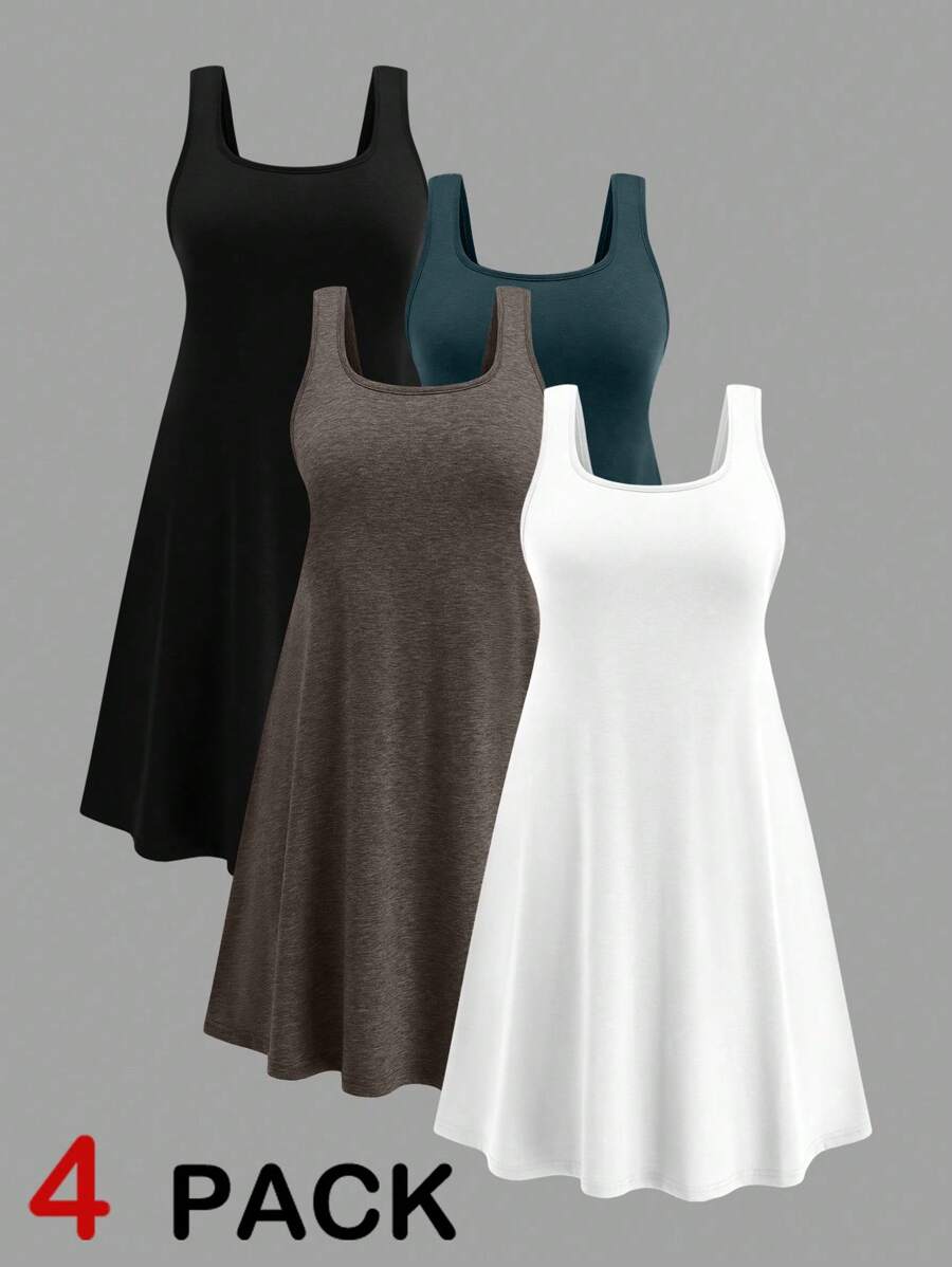 EMERY ROSE 加大码无袖上衣四件套，基本款内衣，舒适凉爽，清凉舒缓，优雅时尚女士休闲装 - 彩色 - 查看 1