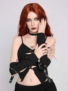 ROMWE Grunge Punk 1 Pair Y2K Style Fingerless Gloves, Punk Design, Suitable For Performance, Dancing, KPOP - Multicolor - View 3