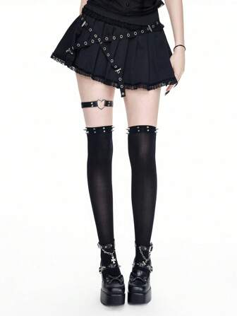 Grunge Punk 1 Pair Punk Style Studded Over-The-Knee Socks, Minimalist Y2K Black Plain Thigh High Stockings, Ultra-Thin Elastic Sheer Tights