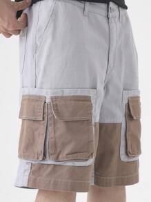 Manfinity Hypemode Celana Pendek Denim Kasual Patchwork Blok Warna untuk Pria Ukuran Besar, Celana Pendek Kargo Pria - MultiWarna - View 6