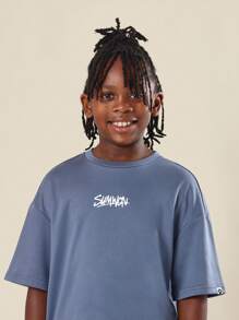 SUMWON Youth Los Angeles Script Oversized T-Shirt Streetwear Urban Summer Fashion Graphic Design Casual Comfort Classic West Coast Style - Blue - View 5