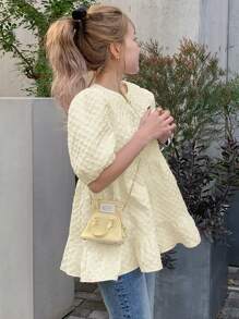 FRIFUL Blusa suelta de tela texturizada con volantes - Albaricoque - Ver 5