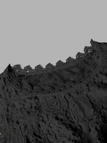 Rometta 大码女式圆领无袖蕾丝拼接优雅吊带背心衬衫 - 黑色 - 查看 4