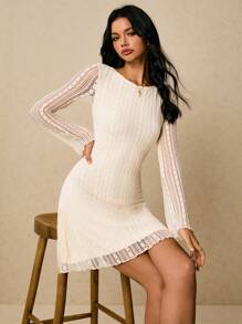 Poéselle Women's Dresses Backless Tie Dresses Lace Dresses Apricot Dresses Elegant Women's Short Dresses Women Contrast Lace Round Neck Long Sleeve Mini Dress Elegant Fall Dresses For Women  Fall Wedding Guest Dress Winter Dress Fall Clothes For Women Fall Dresses For Women Winter Clothes Winter Outfits For Women Winter Clothes Women Homecoming Dress Wedding Guest Dress Women Y2k Clothes Old Money Dress Old Money Outfits Women