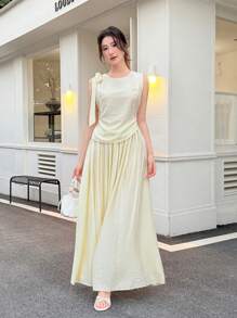 Celisse Bộ 2 chiếc áo không tay và chân váy bút chì phong cách tối giản cho nữ khi đi làm - Màu vàng - Xem 6